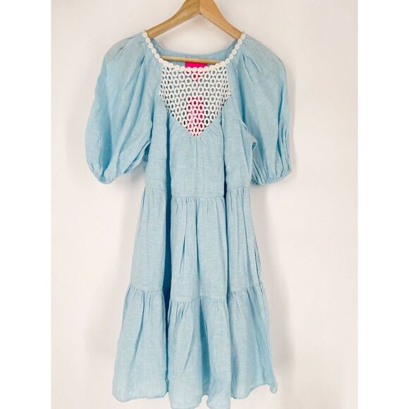 NWT Womens Size 2 Lilly Pulitzer Blue Charlet Short Sleeve Pure Linen Dress - Picture 4 of 12